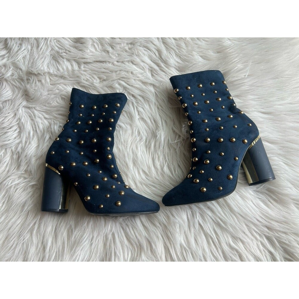 Cape Robbin Women's Size 8.5 Navy Blue Gold Studded Heel Boots Booties